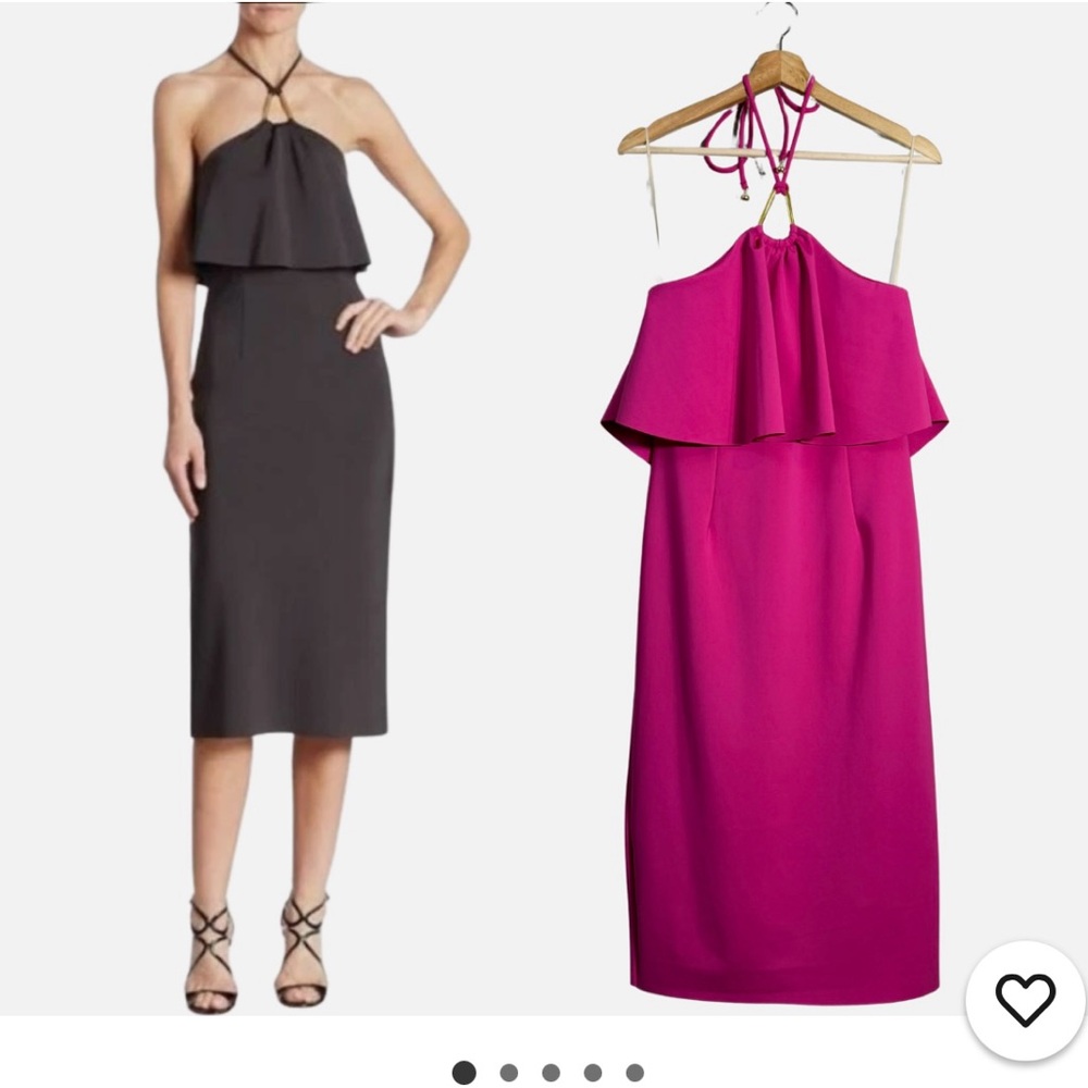 Trina Turk Strapless Ruffle Halter Dress in Fuchsia